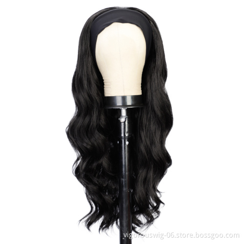 Cheap Price Body Wave Headband Wigs Long Black Glueless Wigs Women Synthetic Heat Resistant Wigs Velvet Headband Attached